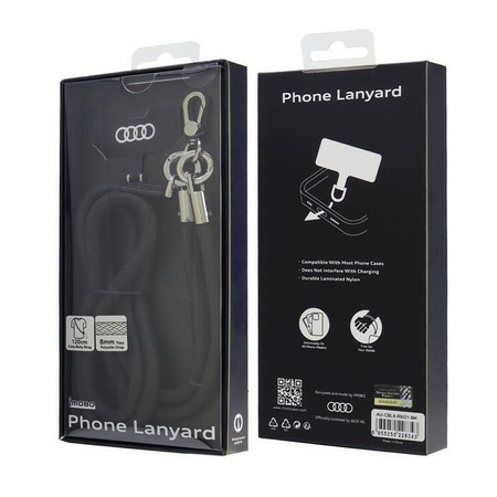 AUDI SMYCZ UNIWERSALNA DO TELEFONU 120CM 6MM CROSSBODY CZARNA ODPORNOŚĆ NA