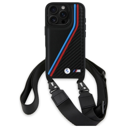 BMW BMHCP16L23PSVTK iPhone 16 Pro 6.3   czarny/black hardcase M Edition Carbon Tricolor Lines & Strap
