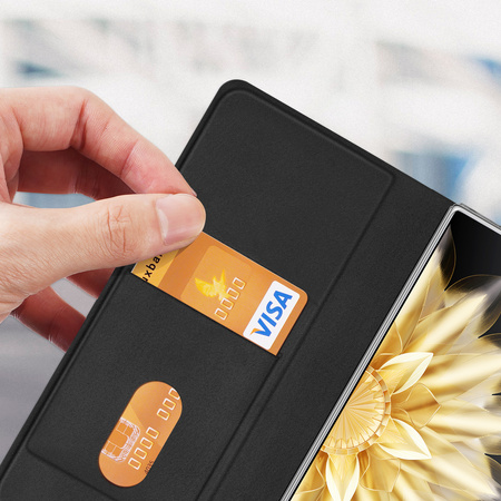 Etui skórzane Dux Ducis Bril z podstawką i portfelem do Honor Magic VS - czarne