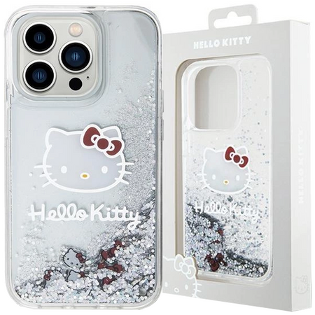 Etui Hello Kitty Liquid Glitter Charms Kitty Head na iPhone 14 Pro Max - srebrne