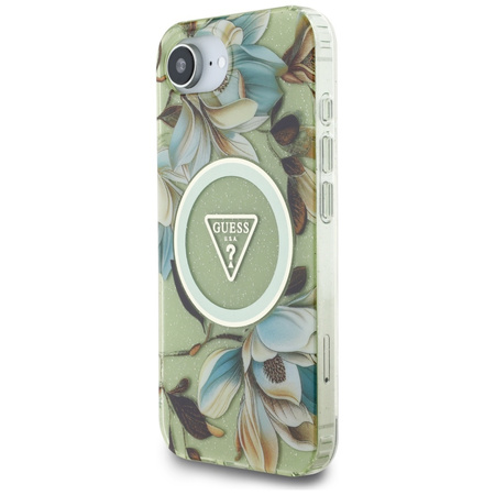 GUESS ETUI CASE IML METAL GLITTER DO IPHONE 16E DO MAGSAFE FLOWERS TRIANGLE