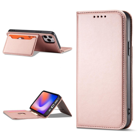 Magnet Card Case etui do iPhone 12 Pro pokrowiec portfel na karty kartę podstawka różowy