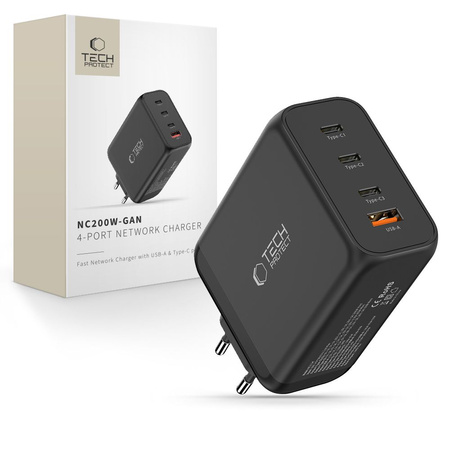TECH-PROTECT NC200W-GAN 4-PORT NETWORK CHARGER PD 200W / QC3.0 BLACK