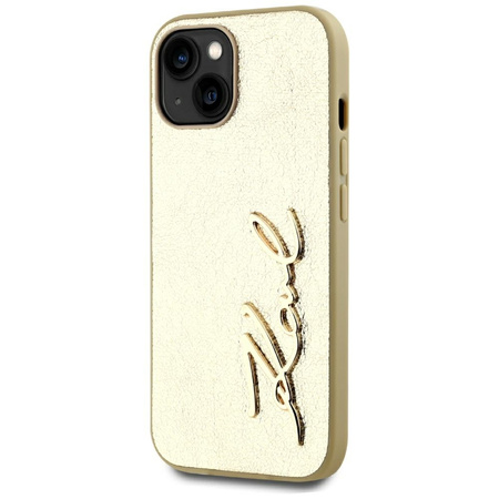 KARL LAGERFELD ETUI WRINKLED METAL DO IPHONE 15 ZŁOTE Z METALOWYM AKCENTEM