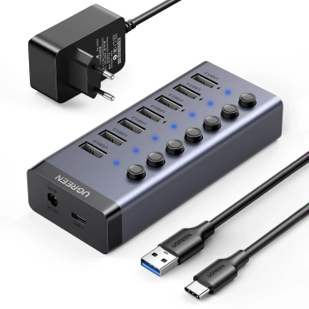 UGREEN HUB 7W1 USB-C 7x USB 3.0 12V 2A DO ZASILANIA LAPTOPA AKCESORII CM481