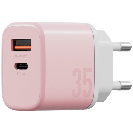 Ładowarka sieciowa Bazic GoPort Velox    Kit USB-C/USB-A GaN 35W z kablem różowy