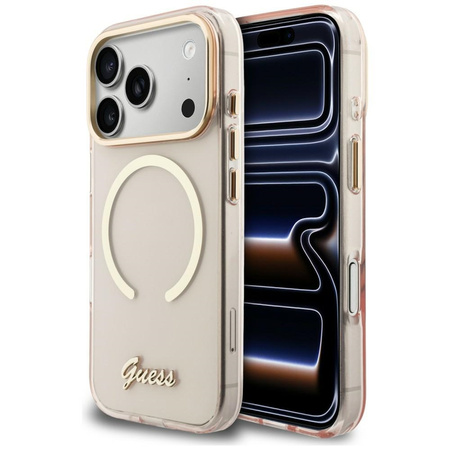 Etui Guess IML Script Metal MagSafe do iPhone 17 Pro Max różowy