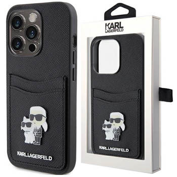 Etui Karl Lagerfeld Saffiano Cardslot Karl&Choupette Metal Pin do iPhone 15 Pro - czarne