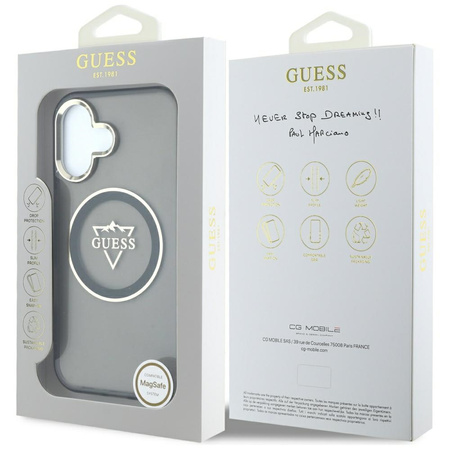 GUESS POKROWIEC TPU DO IPHONE 16 ETUI MAGNETYCZNE Z LOGO METAL MOUNTAIN