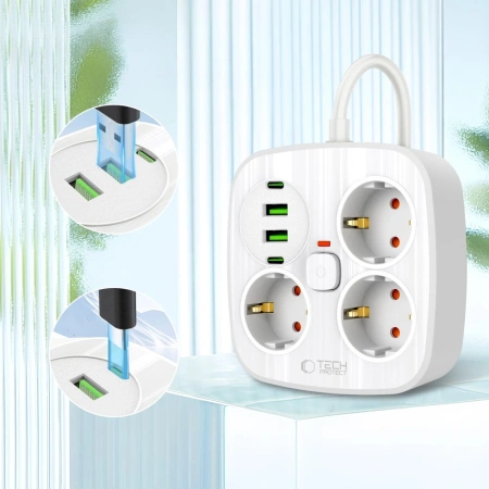 TECH-PROTECT LISTWA ZASILAJĄCA PCS3X4 DO KOMPUTERA TELEFONU 3 GNIAZDA