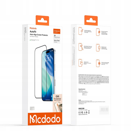 MCDODO SZKŁO HARTOWANE AUTOFIT MOCNA SZYBKA DO ETUI DO APPLE IPHONE 17