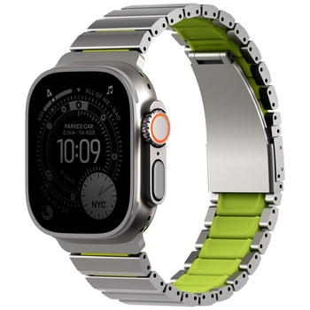 Pasek UNIQ Strova Flex do Apple Watch    44/45/46/49mm Series 1/2/3/4/5/6/7/8/9/10/11/SE/SE2/SE3/Ultra/Ultra 2/Ultra 3 srebrno limonkowy