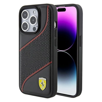 Etui Ferrari Perforated Waves Metal Logo na iPhone 15 Pro - czarne