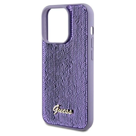 Etui Guess Sequin Script Metal na iPhone 13 Pro Max - fioletowe