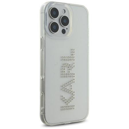 KARL LAGERFELD ETUI CASE DO IPHONE 16 PRO PRZEZROCZYSTE Z LOGO I STRASZKAMI