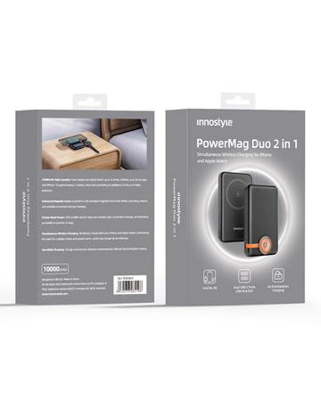 INNOSTYLE POWERDUO 2W1 SZYBKI POWERBANK INDUKCYJNY DO MAGSAFE WATCH 10000MAH CZARNY