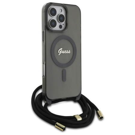 GUESS ETUI HARDCASE DO IPHONE 16 PRO MAX CROSSBODY CORD DO MAGSAFE BLACK
