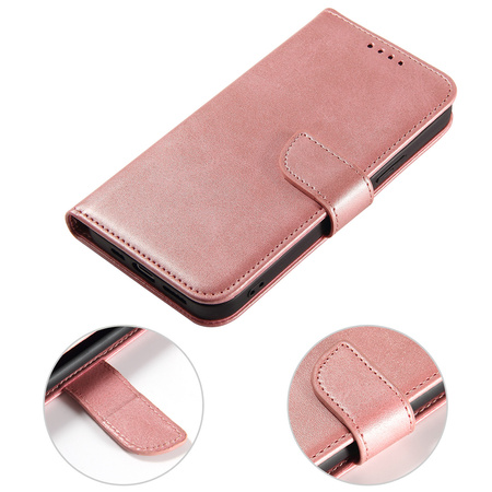 Magnet Case elegancki futerał etui pokrowiec z klapką i funkcją podstawki iPhone 14 Pro różowy