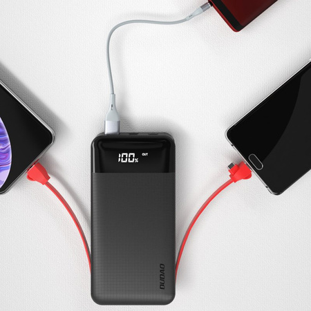 Dudao 2x USB powerbank 10000mAh 2A wbudowany kabel 3w1 Lightning / USB Typ C / micro USB 3A czarny (K1A black)