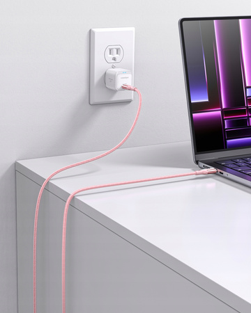INNOSTYLE POWERFLEX KABEL USB-C SZYBKIE ŁADOWANIE DO IPHONE SAMSUNG 3A 60W KEVLAR 2M RÓŻOWY