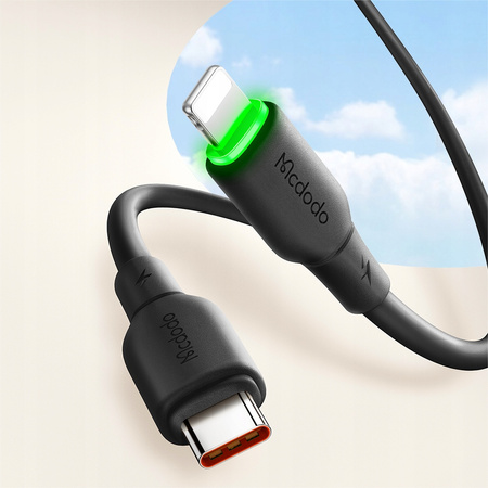 MCDODO ŁADOWARKA KABEL USB-C LIGHTNING SZYBKIEGO ŁADOWANIA DO IPHONE 1M LED CZARNY