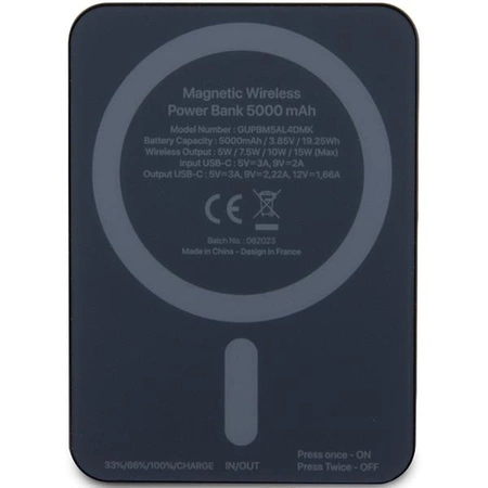 Powerbank indukcyjny Guess MagSafe Metal Script Logo 15W 5000mAh - czarny