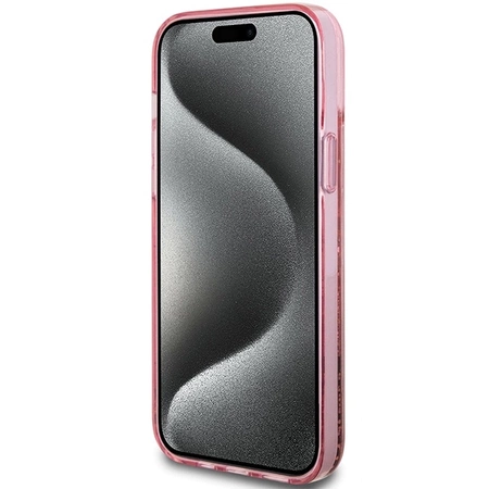 Etui Guess Liquid Glitter Gold Stripes na iPhone 15 Plus / 14 Plus - różowe