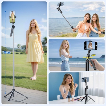 Selfie stick Wozinsky WC1Y70S teleskopowy tripod 1.7m z uchwytem na telefon - czarny
