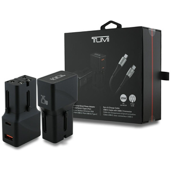 Ładowarka sieciowa TUMI Travel Adapter   25W USB-C / USB-A + Kabel USB-C/USB-C czarny