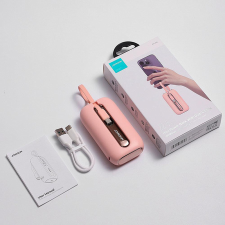 Joyroom powerbank 10000mAh Colorful Series 22.5W z 2 wbudowanymi kablami USB C i Lightning różowy (JR-L012)