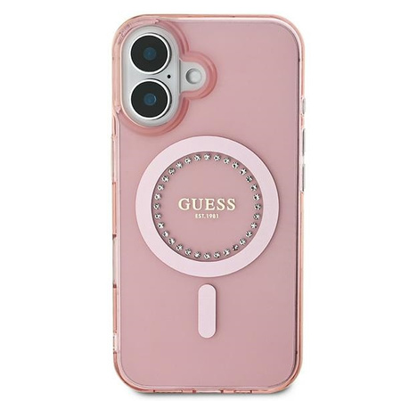 GUESS ETUI HARDCASE IML RHINESTONES DO MAGSAFE DO IPHONE 16 6.1 LUKSUSOWA