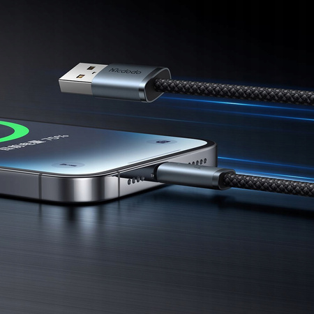 MCDODO KABEL USB-A LIGHTNING SZYBKIE ŁADOWANIE DO TELEFONU 3A LED CZARNY 1M