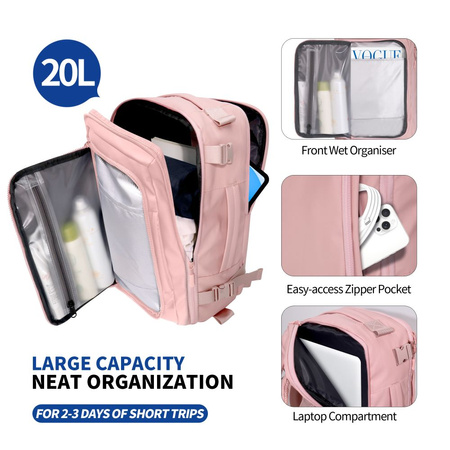 TECH-PROTECT DEFENDER S50 RYANAIR & WIZZAIR TRAVEL LAPTOP CABIN BACKPACK 20L 40x20x25 DUSTY PINK
