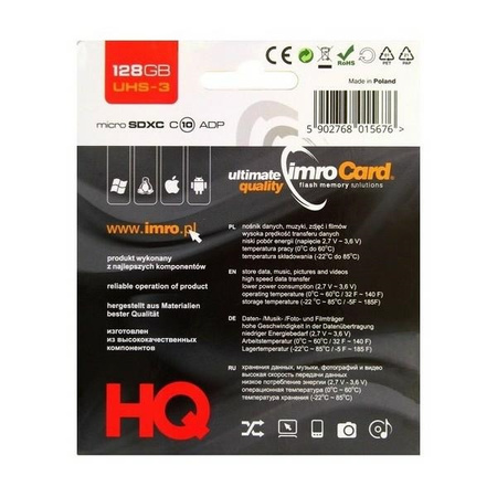 IMRO KARTA PAMIĘCI MICROSDXC 128GB DO SMARTFONÓW KONSOLE UHS-3 SZYBKA ZAPIS