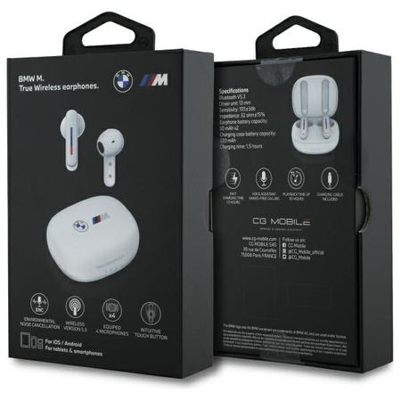 BMW słuchawki Bluetooth BMBEMIATP20LOH   TWS + stacja dokująca biały/white Printed Logos