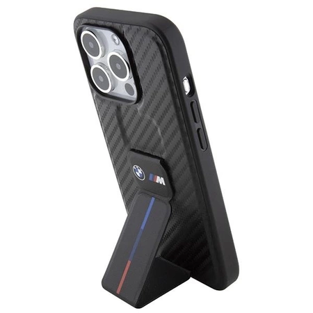 Etui BMW Grip Stand Smooth & Carbon na iPhone 15 Pro - czarne