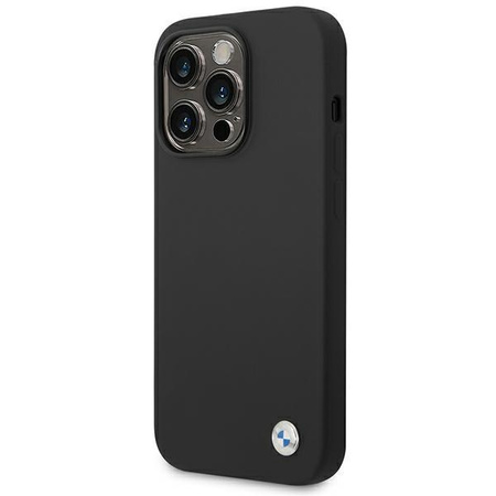 Etui BMW BMHCP14LSILBK na iPhone 14 Pro - czarne Silicone Metal Logo