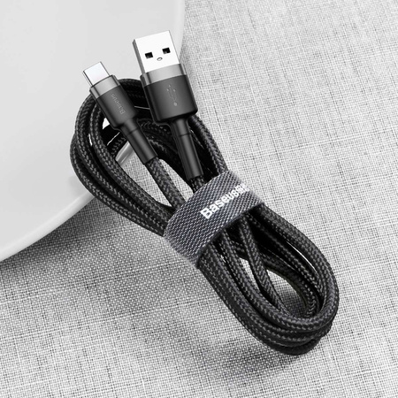 Baseus Cafule Cable wytrzymały nylonowy kabel przewód USB / USB-C QC3.0 2A 2M czarno-szary (CATKLF-CG1)