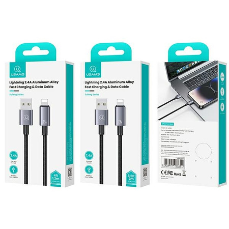 USAMS KABEL USB NA DO LIGHTNING 2,4A DO IPHONE 2M STALOWY Z ŁADOWANIEM