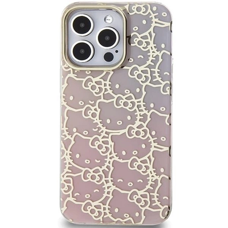 Etui Hello Kitty IML Gradient Electrop Crowded Kitty Head na iPhone 15 Pro - różowe