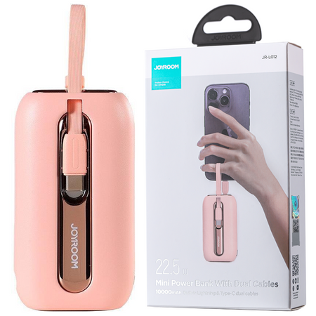 Joyroom powerbank 10000mAh Colorful Series 22.5W z 2 wbudowanymi kablami USB C i Lightning różowy (JR-L012)