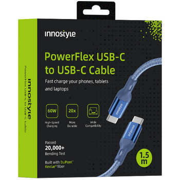 INNOSTYLE POWERFLEX KABEL USB-C SZYBKIE ŁADOWANIE DO IPHONE SAMSUNG 3A 60W KEVLAR 2M NIEBIESKI