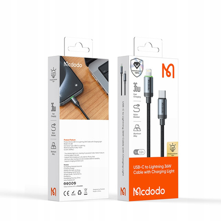 MCDODO ŁADOWARKA KABEL USB-C LIGHTNING SZYBKIEGO ŁADOWANIA DO IPHONE 1M LED