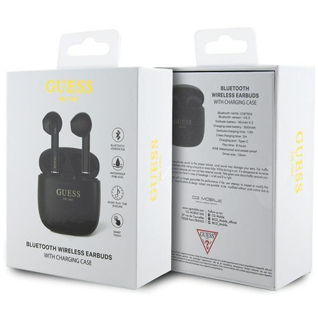 Słuchawki Bluetooth Guess GUTWST26PSK TWS + stacja dokująca - czarne Classic EST Logo
