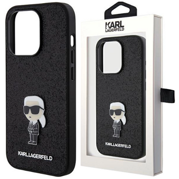Etui Karl Lagerfeld Fixed Glitter Ikonik Logo Metal Pin do iPhone 15 - czarne