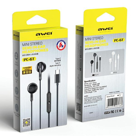 AWEI SŁUCHAWKI PC-6T STEREO Z USB-C DO LAPTOPA KOMPUTERA MACBOOKA