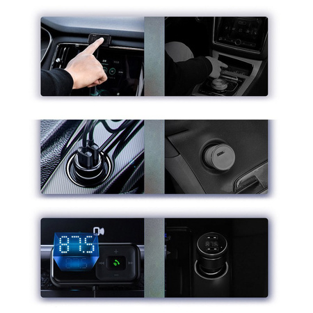 Baseus S-16 Transmiter FM Bluetooth 5.0 2x USB ładowarka samochodowa AUX MP3 TF micro SD 3,1 A czarny (CCTM-E01)