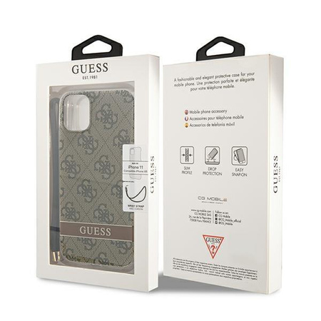 Etui Guess GUOHCN61H4STW na iPhone 11 - brązowe 4G Print Strap