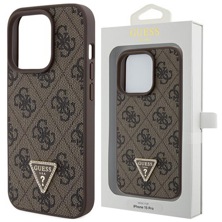 Etui Guess Leather 4G Triangle Strass do iPhone 15 Pro Max - brązowe