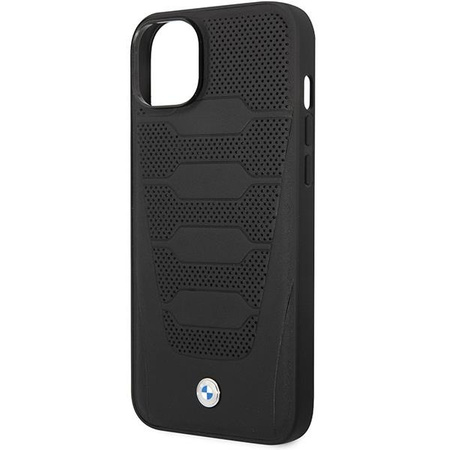 Etui BMW BMHCP14S22RPSK na iPhone 14 - czarne Leather Seats Pattern